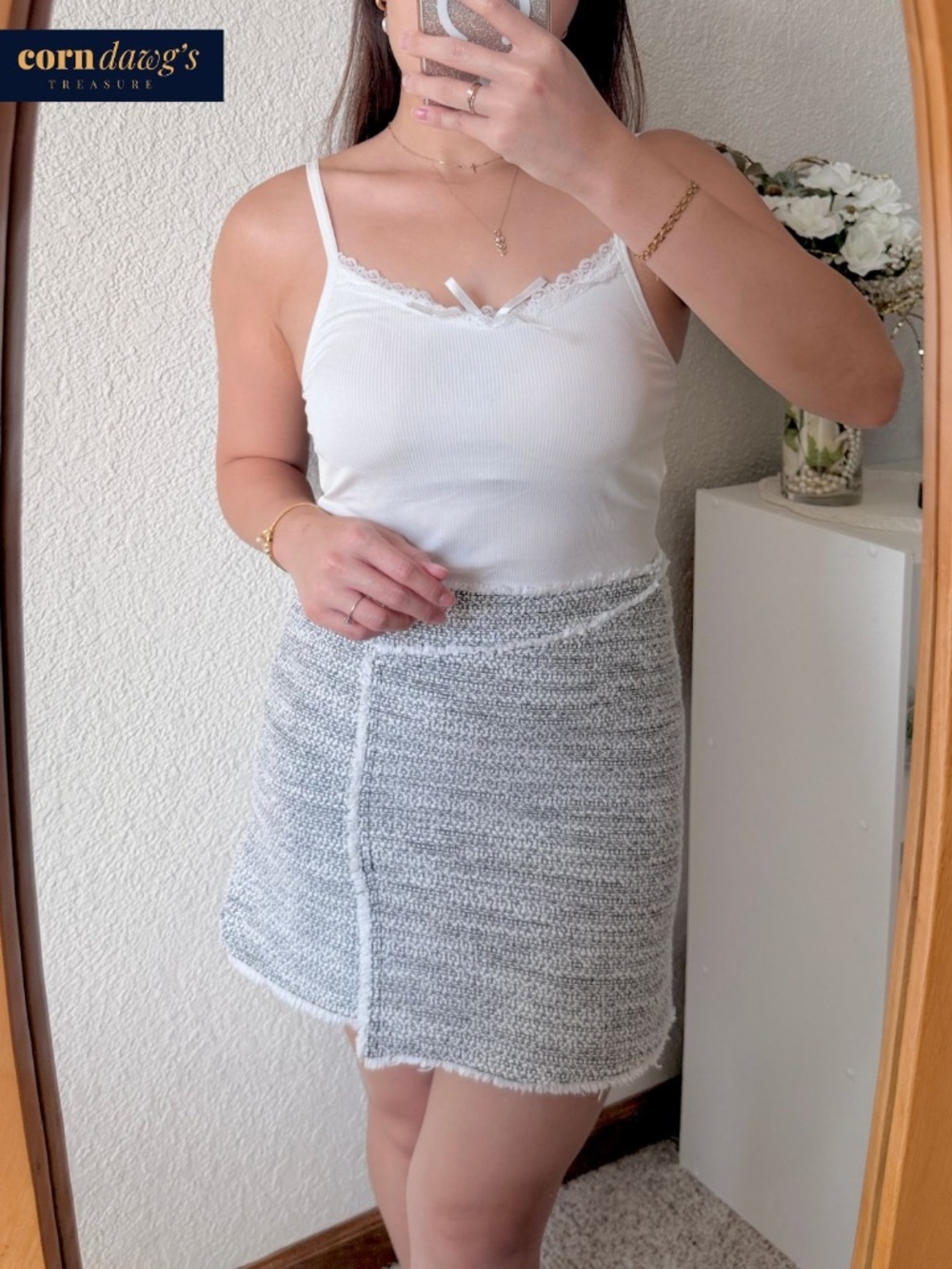 Topshop Black and White Tweed Fringe Wrap Mini Skirt - Size 6